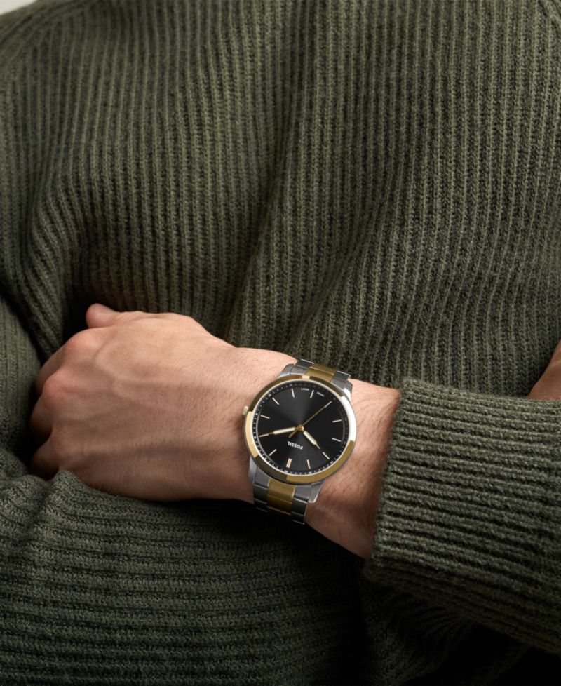 Men's Minimalist Three-Hand Two-Tone Stainless Steel Watch 44mm