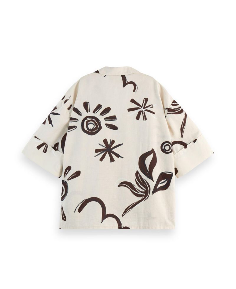 Women's Cotton Linen Printed Short Sleeve Top