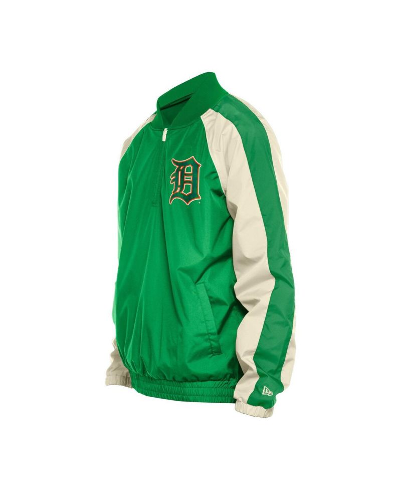 Men's Kelly Green Detroit Tigers Ripstop Raglan Quarter-Zip Hoodie Windbreaker Jacket