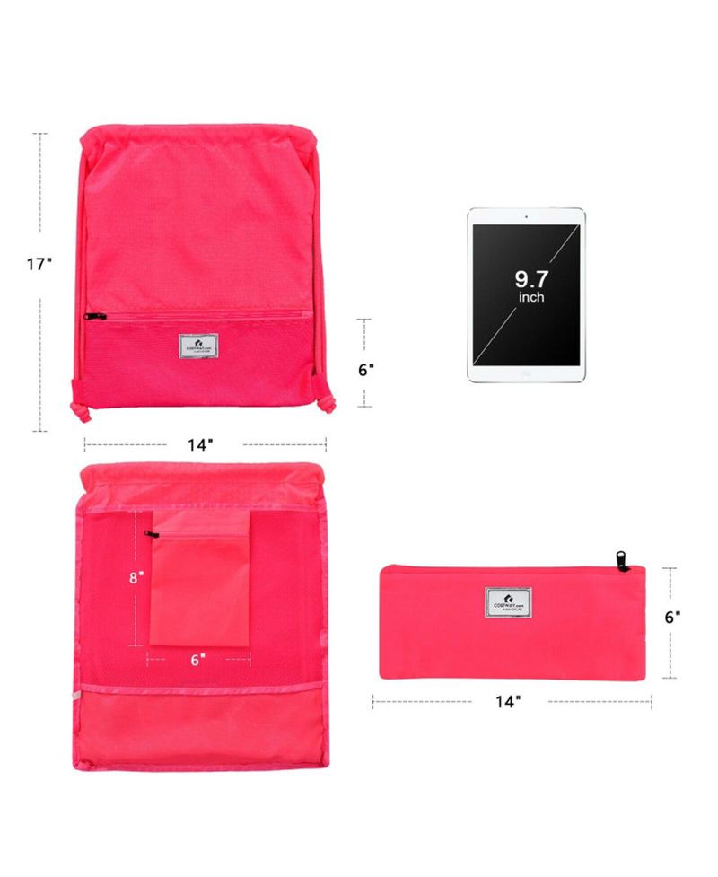 Foldable Drawstring Sports Backpack with Zippered Pockets