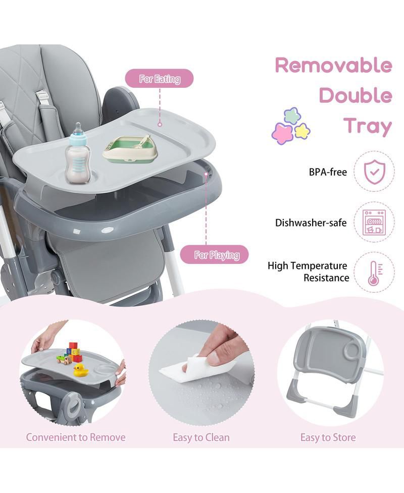 Multifunctional Baby High Chair, Foldable Infant Highchairs with Removable Tray, Adjustable Height and Recline, Easy Cleaning High Chair for Babies & Toddlers