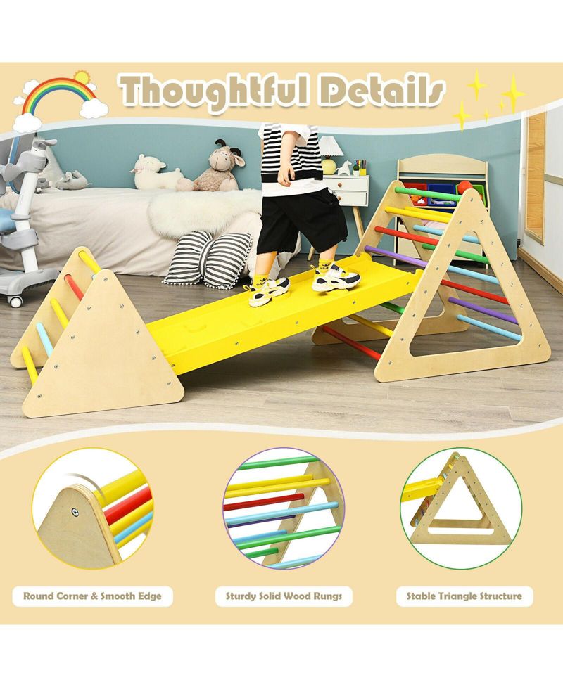3-in-1 Wooden Triangle Ladders and Reversible Ramp, 3-Piece Set