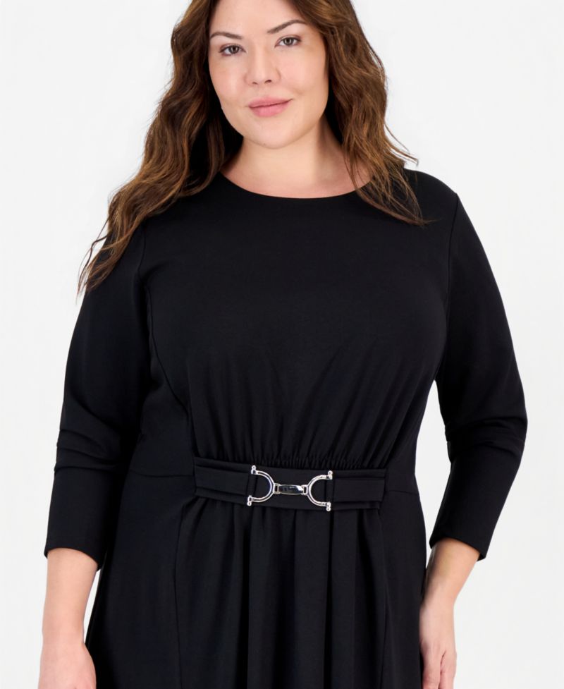 Plus Size Serenity Belted Scoop Neck A-Line Midi Dress