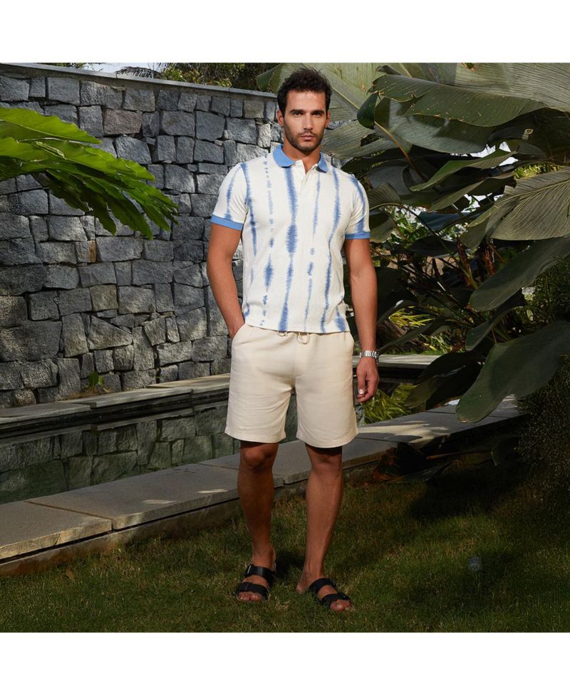 Men's Powder Blue and Daisy White Tie-Dye Tactile Polo T-Shirt