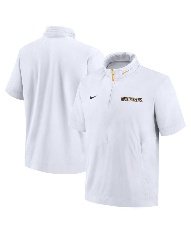 Men's White West Virginia Mountaineers 2024 Sideline Coach Short Sleeve Half-Zip Hoodie Jacket