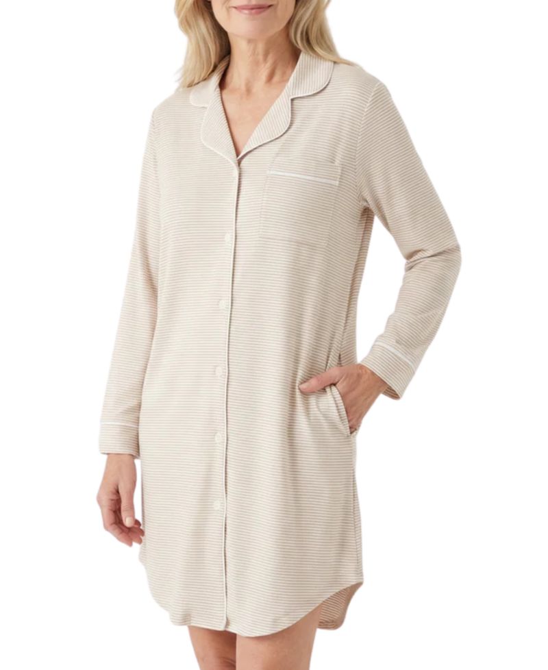 Women's Oatmeal Stripe Bamboo Sleepshirt
