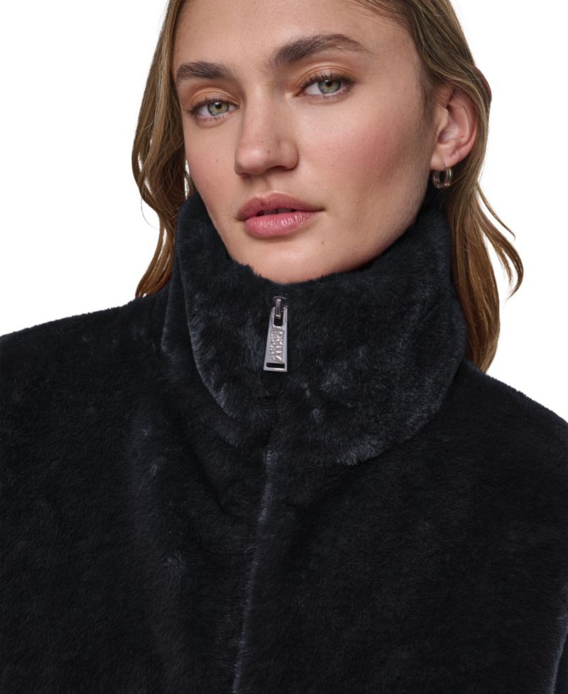Women's Mock-Neck Ribbed-Knit Hem Faux Fur Vest