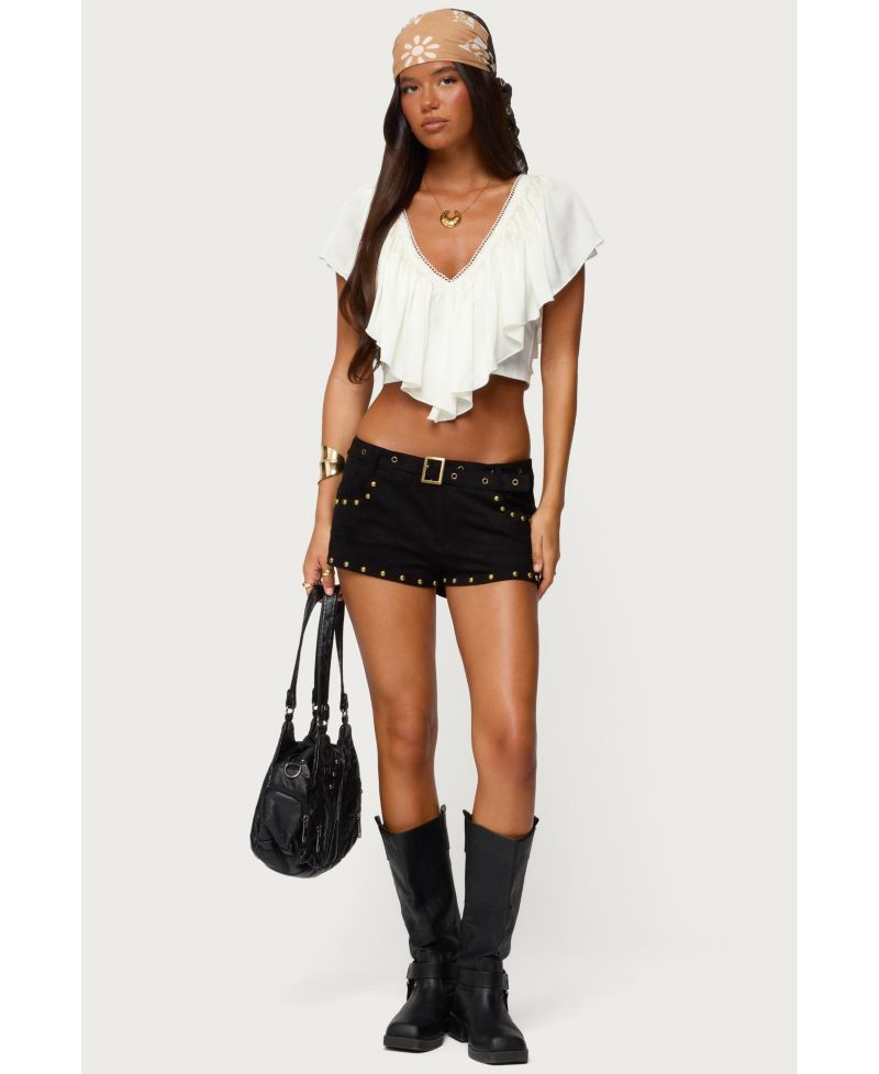 Women's Studded Faux Suede Micro Shorts