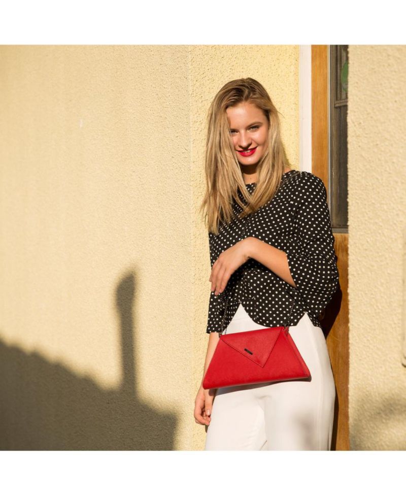 Red Clutch Bag Saffiano Leather Clutch Purse Crossbody Evening Purse Unique Women's Red Handbag