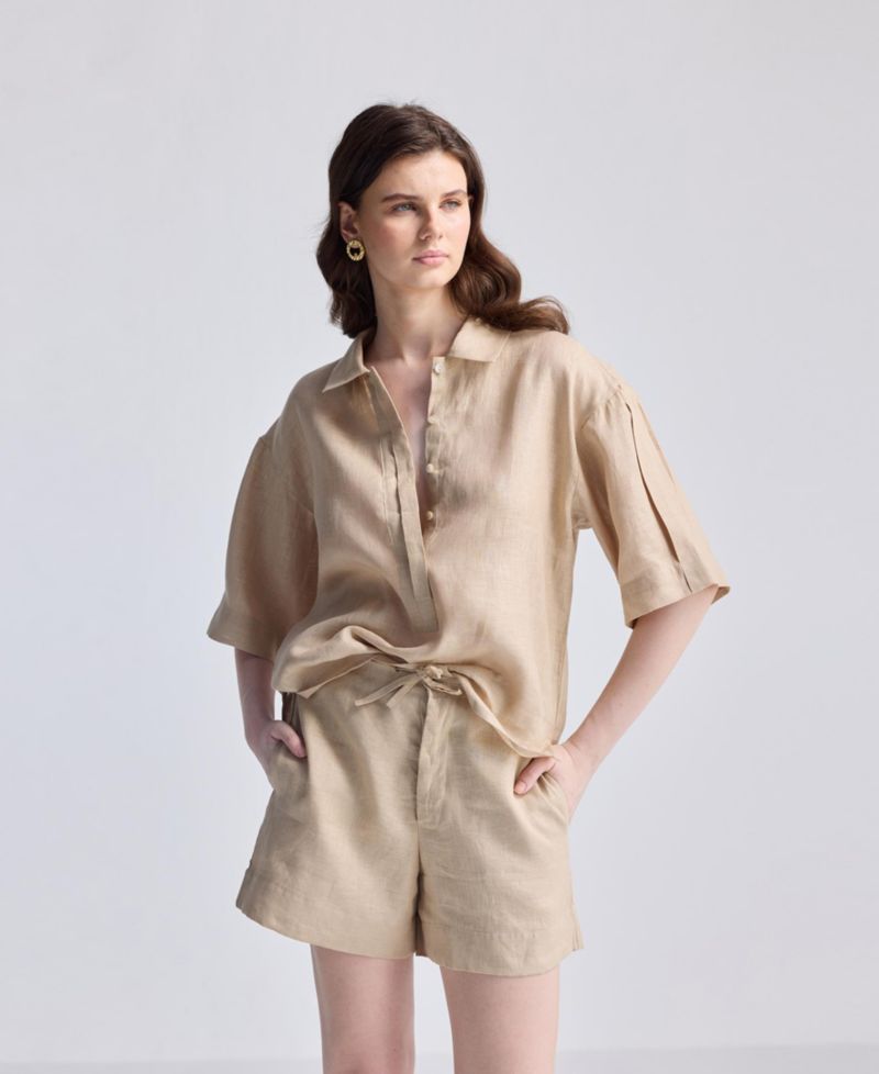 Women's Drawstring Shorts in Neutral Beige