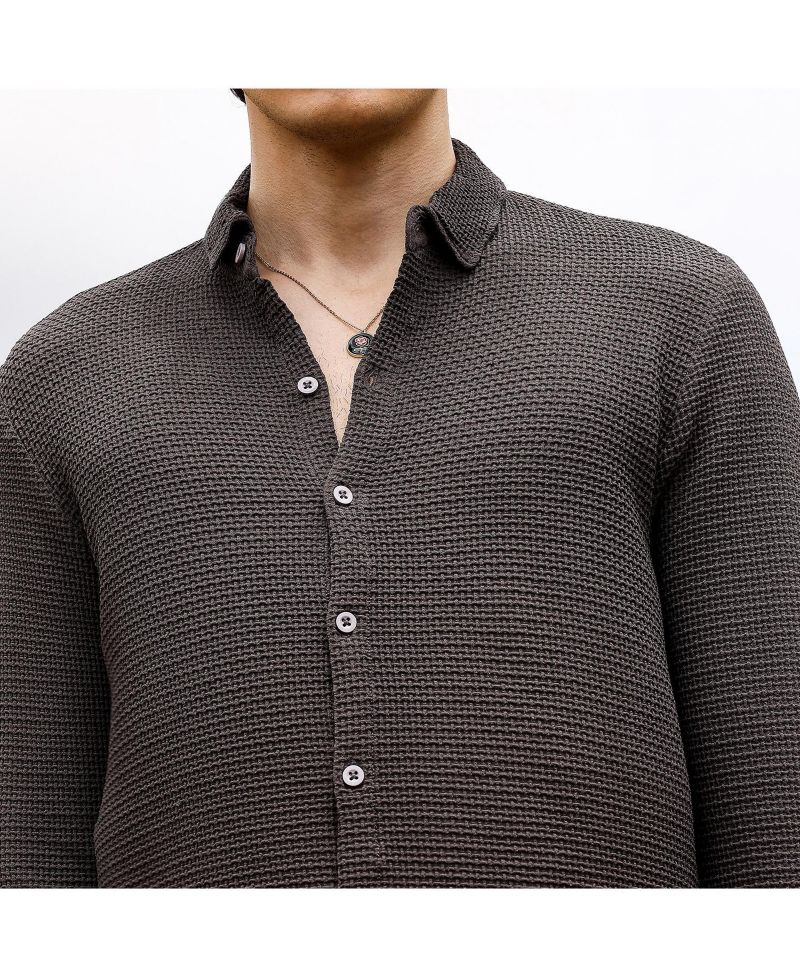 Men's Charcoal Black Weave-Textured Shirt