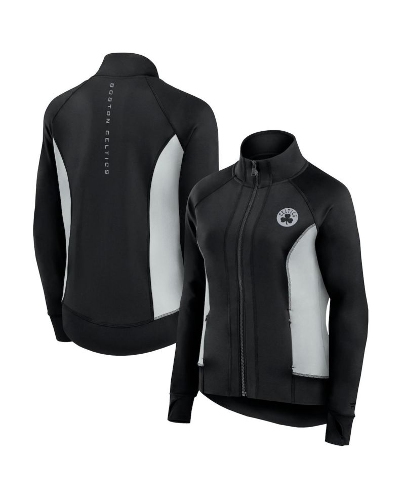 Women's Black Boston Celtics Studio Fitted Full-Zip Gym Track Jacket