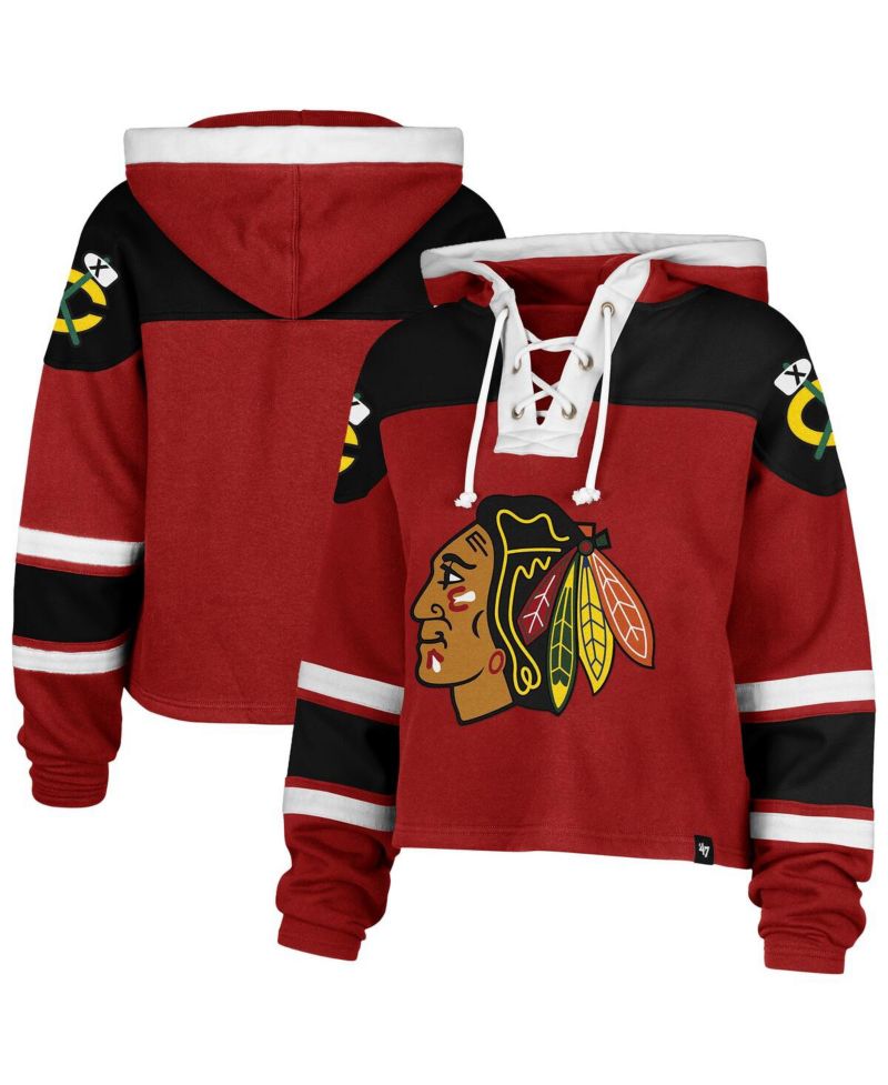 Women's Red Chicago Blackhawks Cropped Superior Lacer Pullover Hoodie