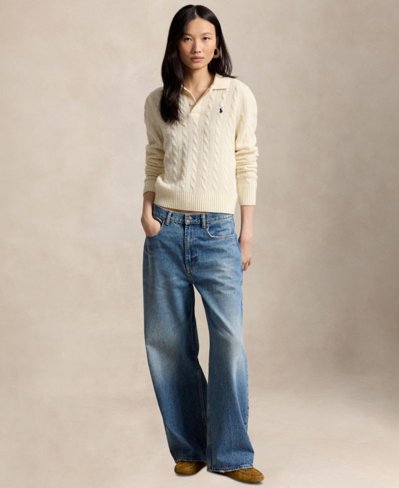 Women's Cable-Knit Long-Sleeve Wool-Cashmere Sweater