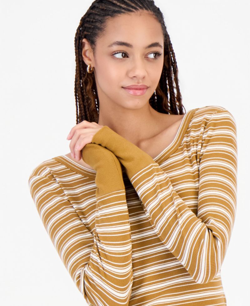 Women's Long-Sleeve Ribbed-Knit Top