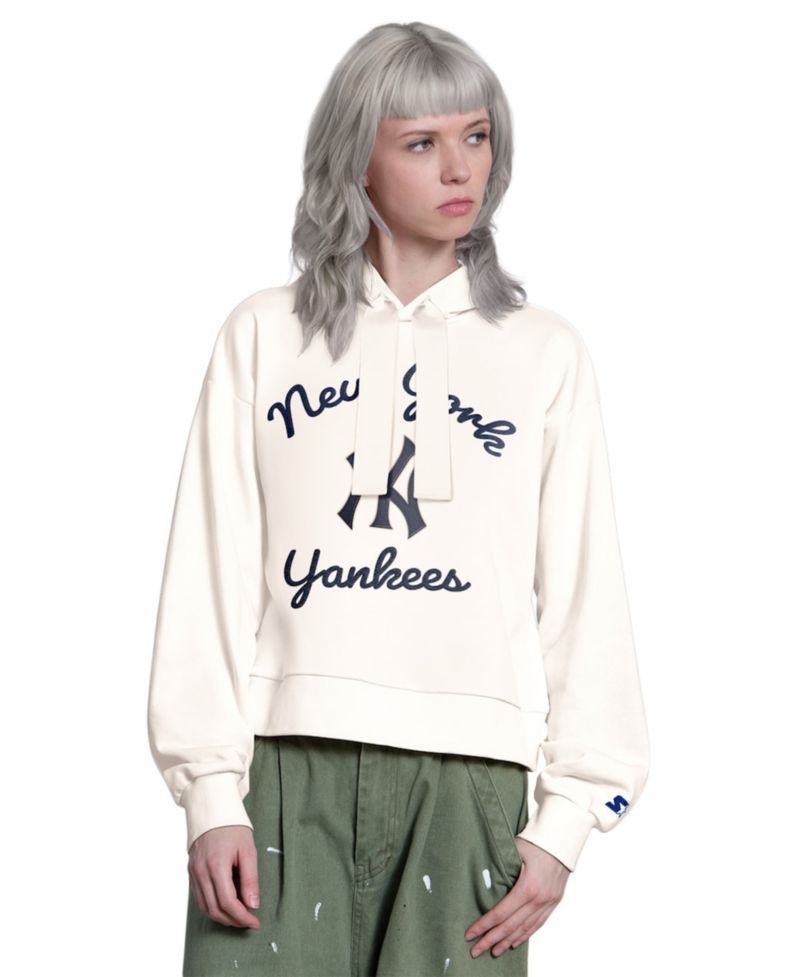 Women's Cream New York Yankees Baseline Hoodie Sweatshirt
