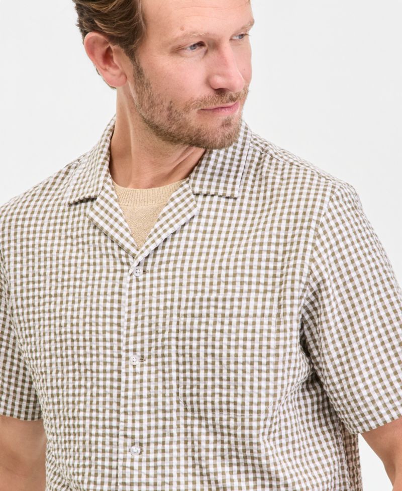 Men's Short Sleeve Striped Seersucker Button-Front Camp Shirt