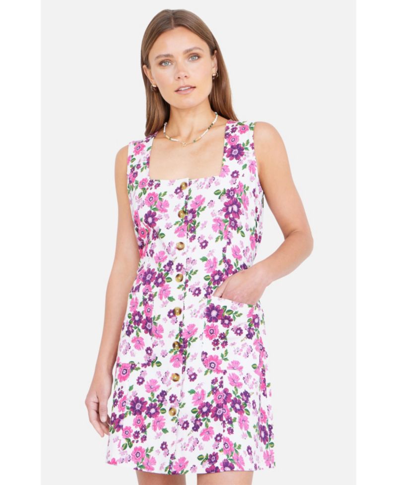 Women's Retro Floral Cotton Pinafore Dress