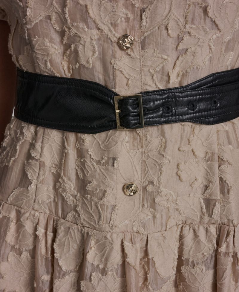 Women's Floral Lace Drop-Waist Belted Dress