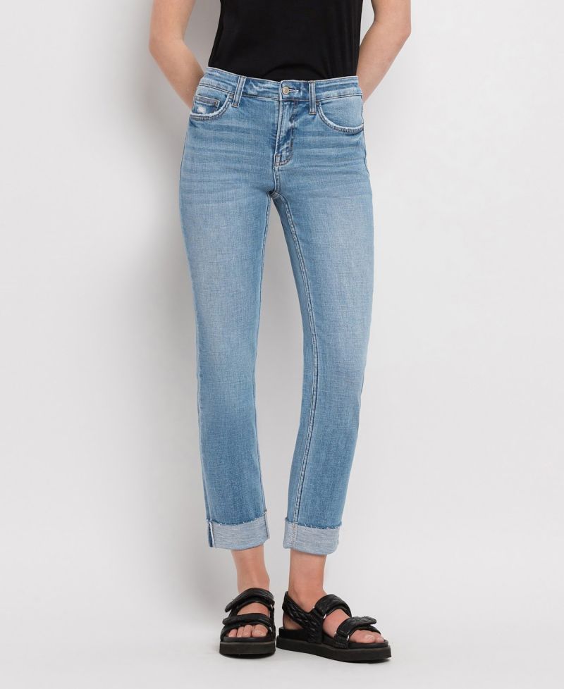 Women's Mid Rise Cuffed Slim Straight Jeans