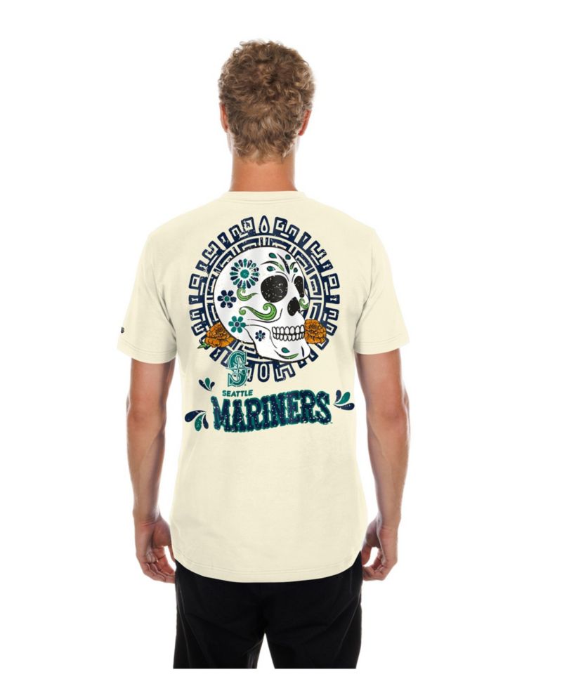 Men's Natural Seattle Mariners Dia de los Muertos Sugar Skull T-Shirt