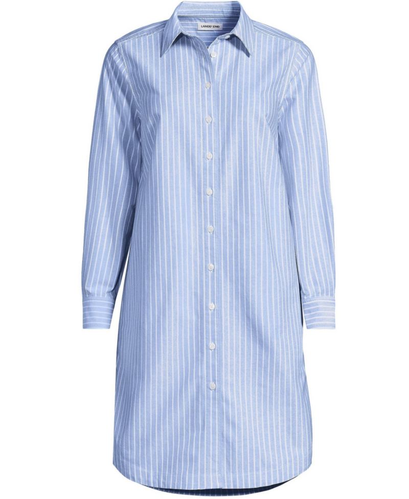 Women's Plus Size Oxford Long Sleeve Button Front Shirt Dress