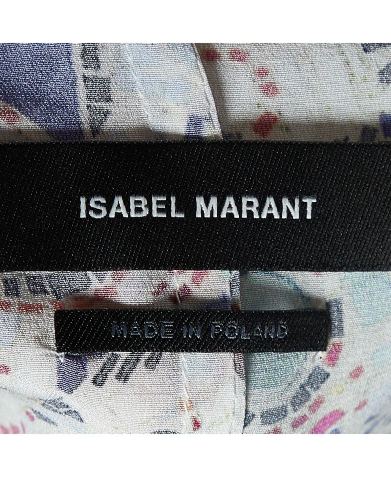 Isabel Marant Women's Amba Mosaic-Print Puffed-Long-Sleeve V-Neck Silk-Blend Blouse