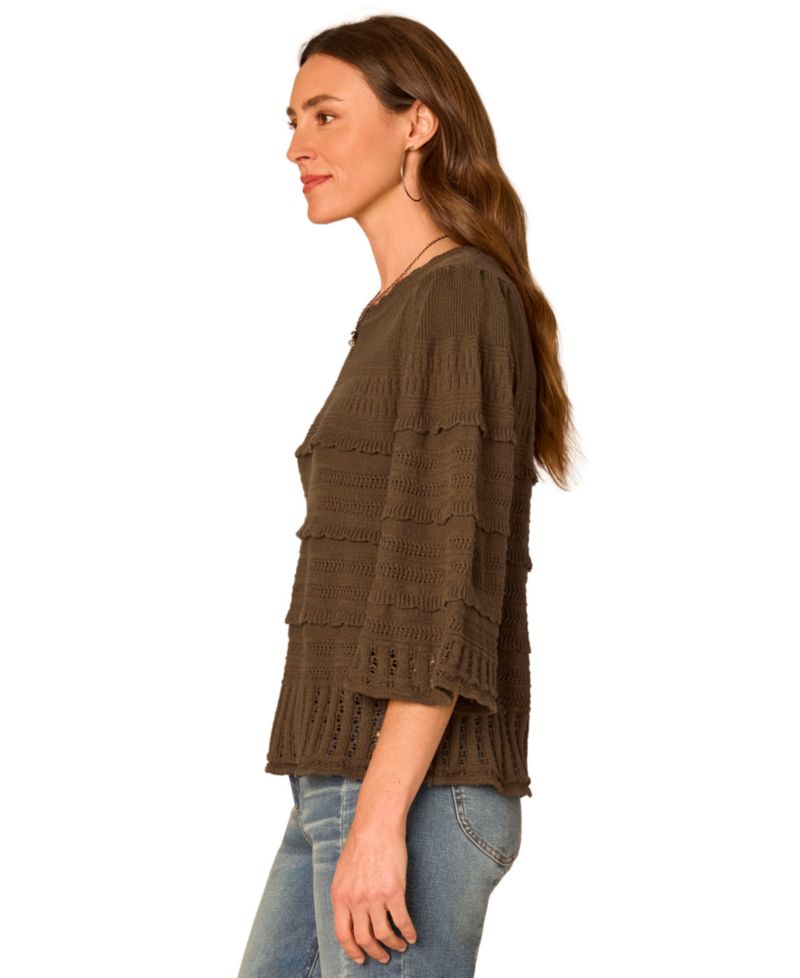 Petite 3/4-Length Bell-Sleeve Scalloped-Edge Sweater