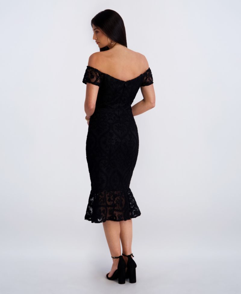 Women's Crochet Lace Removable Straps Sweetheart Neck Midi Dress