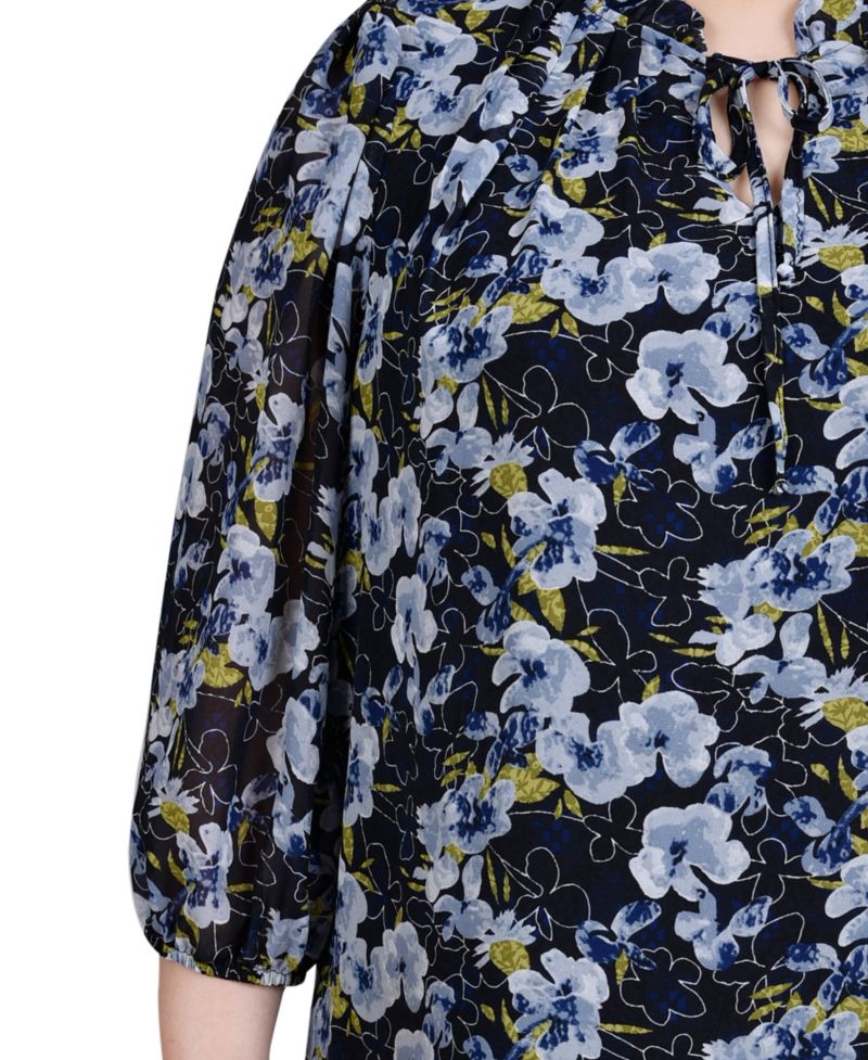 Plus Size 3/4 Sleeve Chiffon Blouse