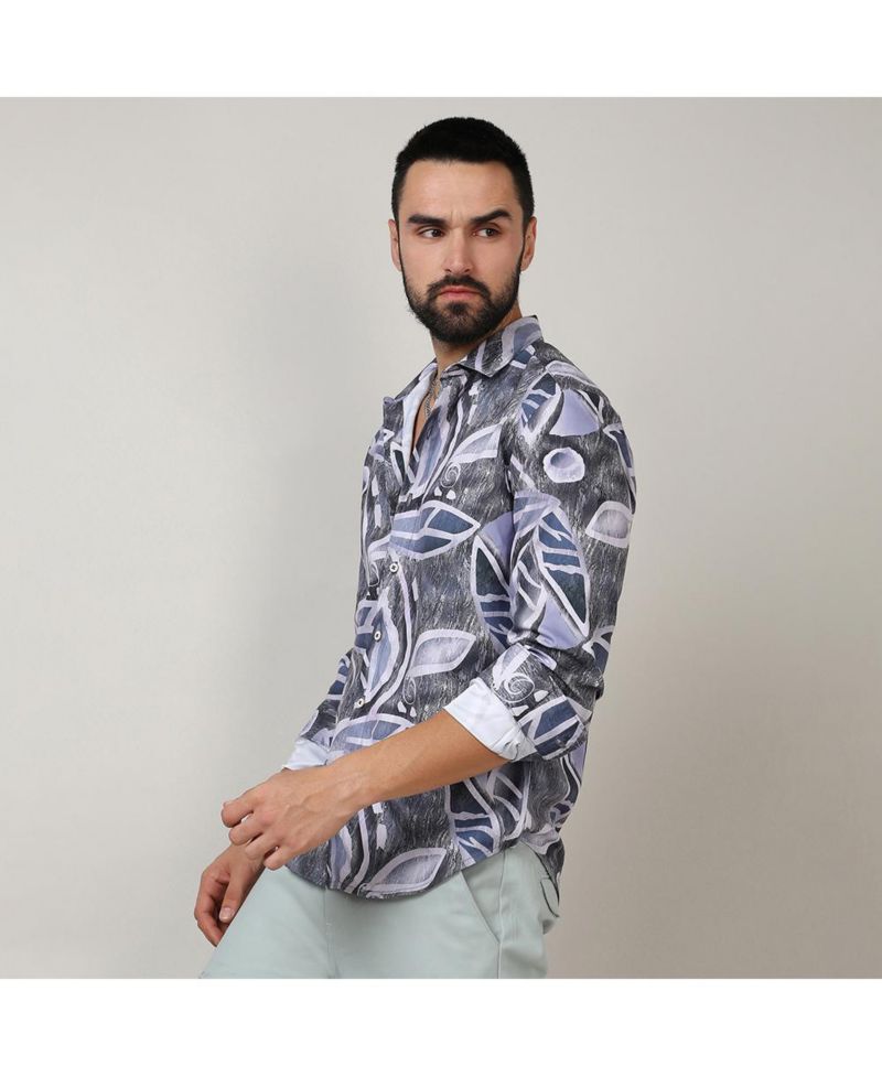 Men's Charcoal Grey & Prussian Blue Marble Foliage Shirt