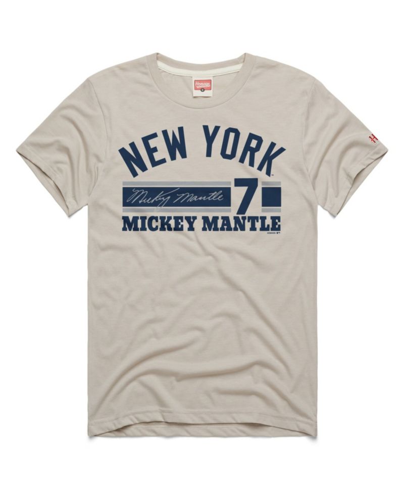 Men's Mickey Mantle Stone New York Yankees Signature Name & Number Tri-Blend T-Shirt