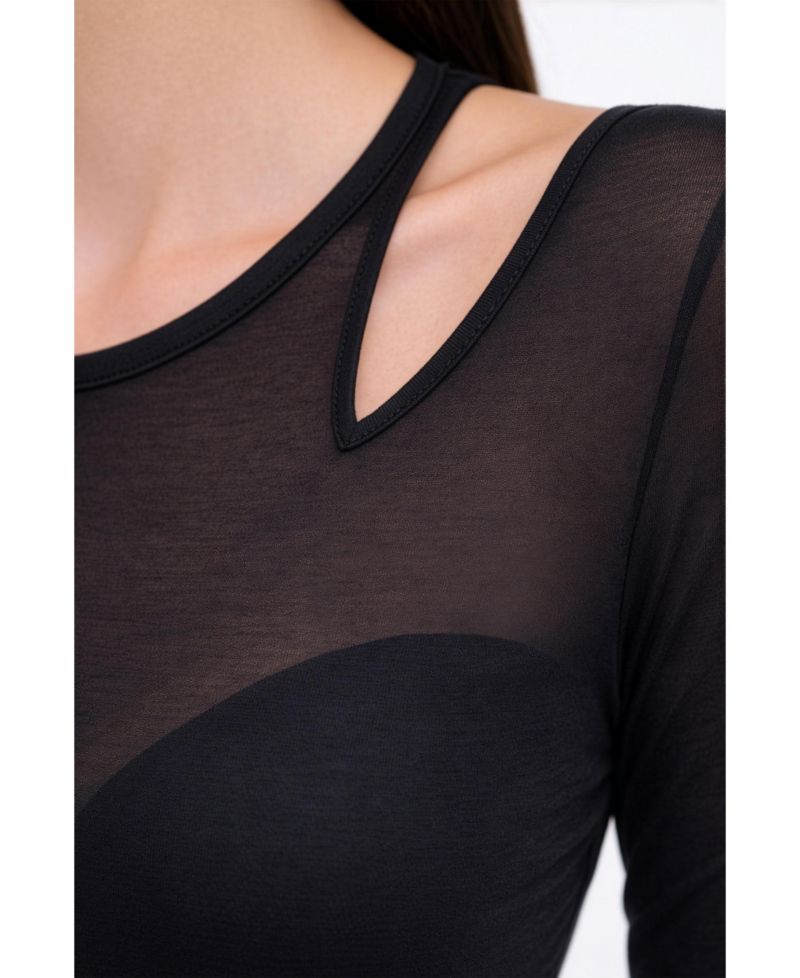 Women's Taia Fitted Sheer Jersey Elbow-Sleeve Shoulder-Cutout Top