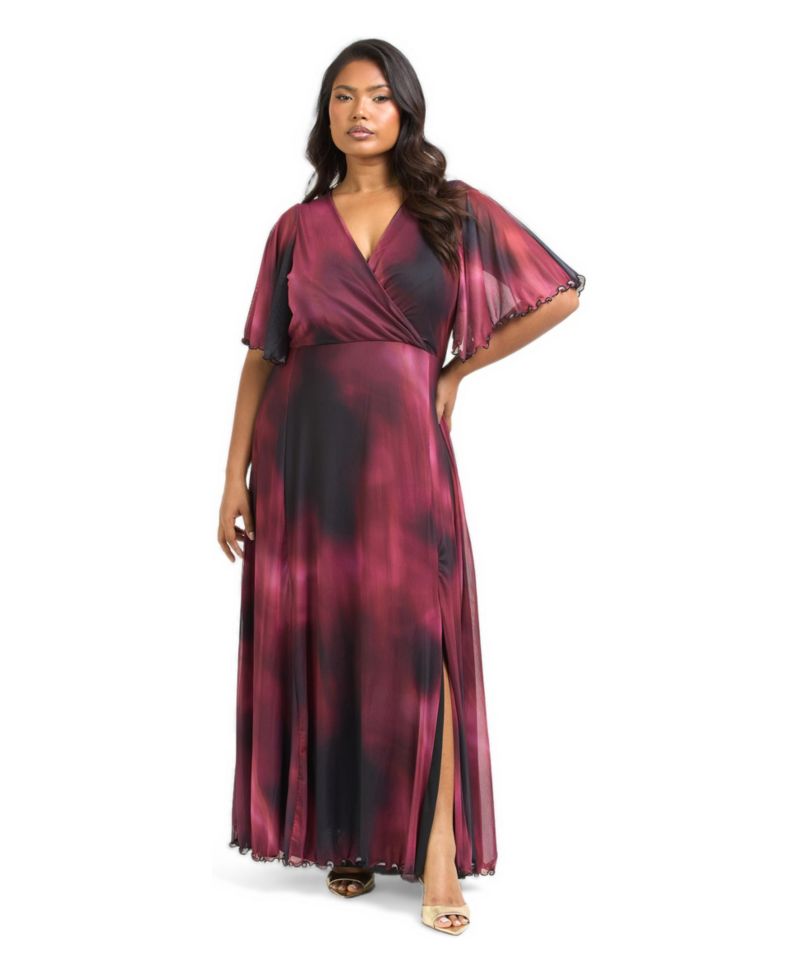 Women's Elegant Abstract Print Mesh Maxi Dress