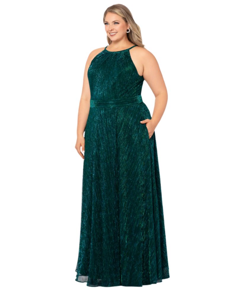 Petite Metallic Halter Gown