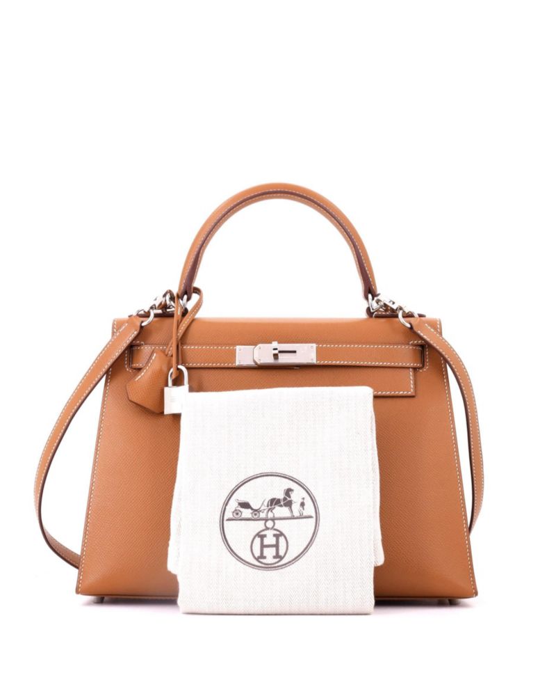 Pre-Owned Hermes Kelly 28 Handbag Brown Epsom with Palladium Hardware