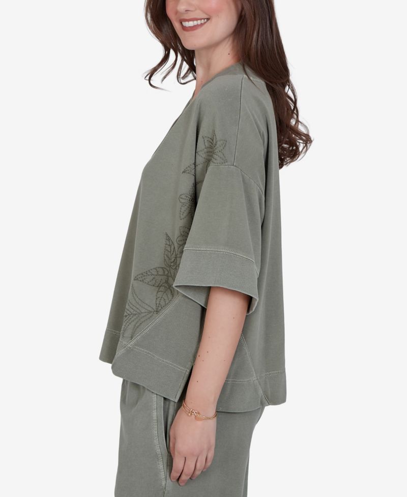 Petite Tropical Embroidered Knit Top