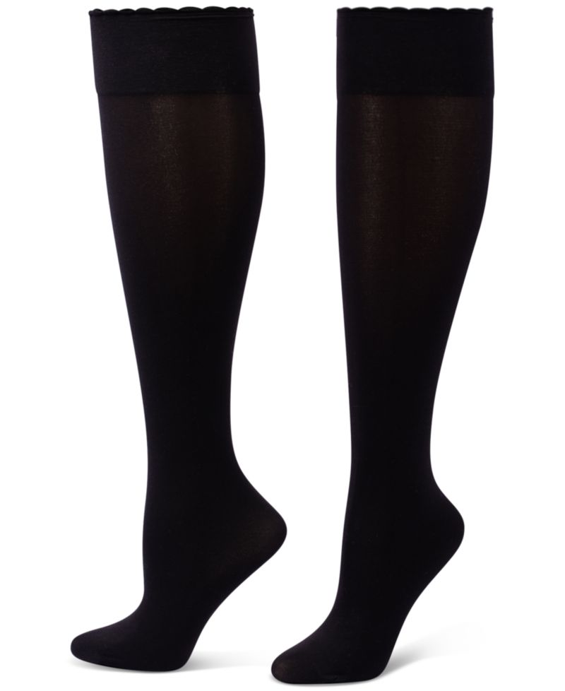 Women's Compression Opaque Scalloped-Edge Knee-High Socks, 3-Pack