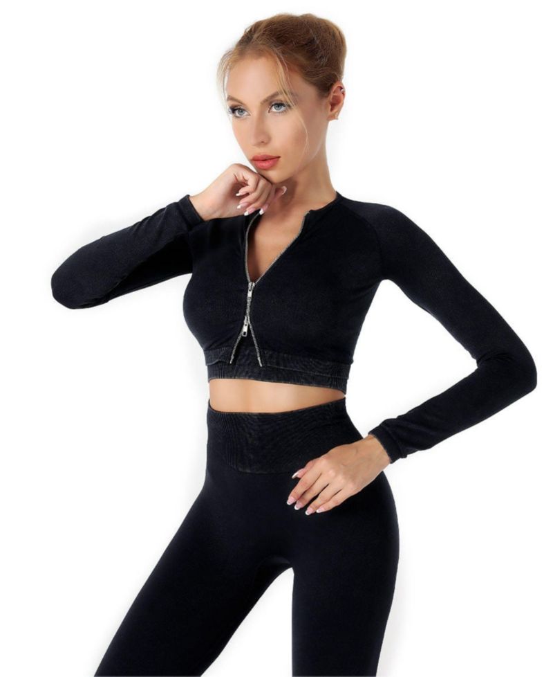 Women's High-Waist Long-Sleeve Seamless Top and Leggings, 2-Piece Set