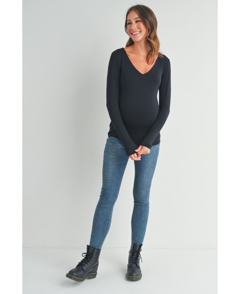 Maternity V-Neck Long-Sleeve Fitted Top