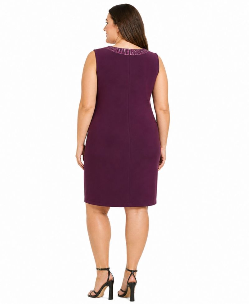 Plus Size Waterfall Scoop Neck Dress & Jacket, 2-Piece Set
