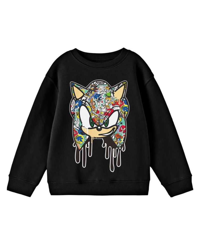 Boys Bioworld Graffiti Portrait Youth Black Crew Neck Sweatshirt