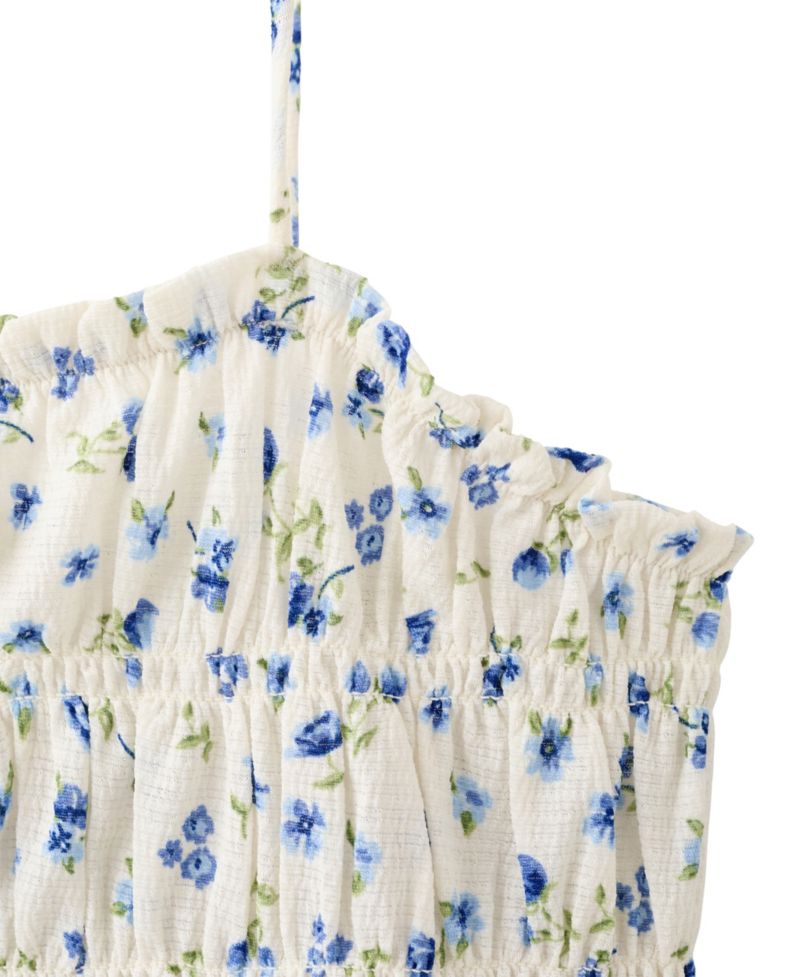 Women's Floral-Print Ruched Square Neck Dress