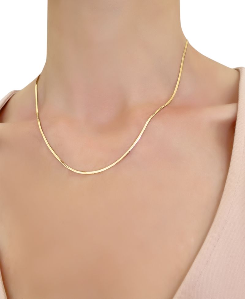 Flat Herringbone Chain Necklace (1-1/4mm) in 14k Yellow or White Gold