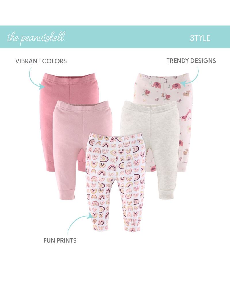 Baby Girls Pants, 5-Pack, Rainbow Safari