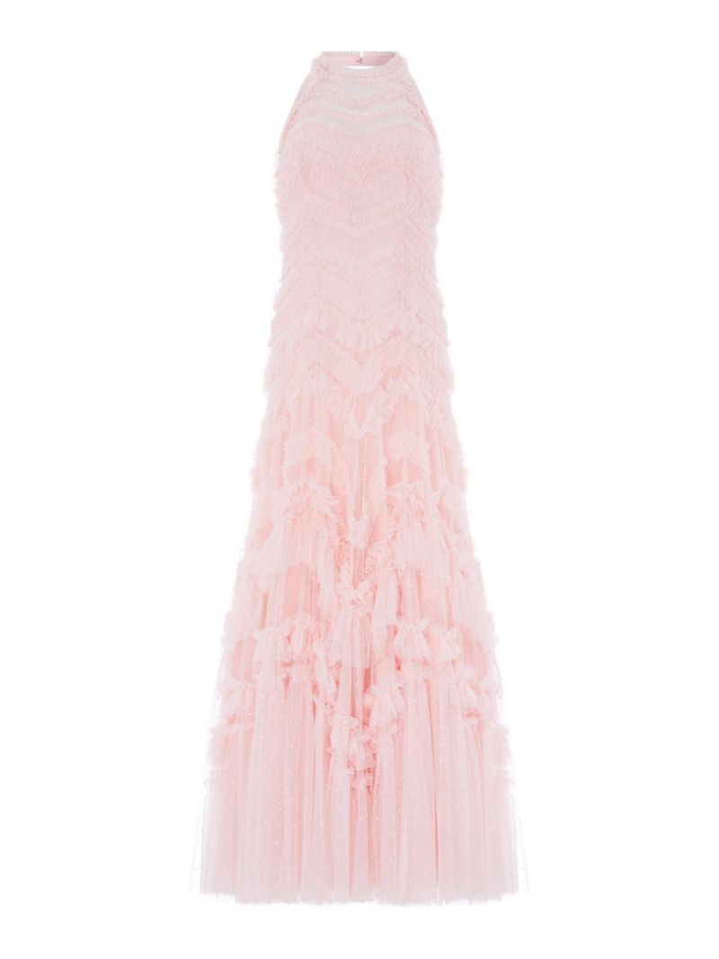 Women's Elia Halter Neck Ruffle Tulle Maxi Gown