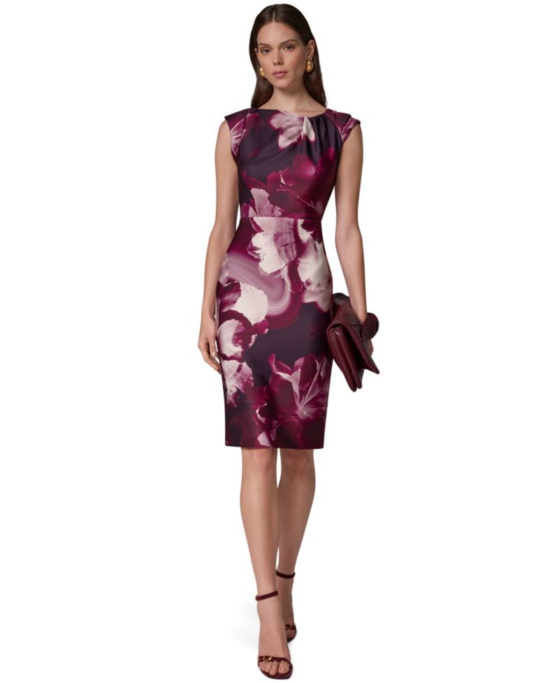 Women's Floral-Print Asymmetric-Neck Sheath Dress