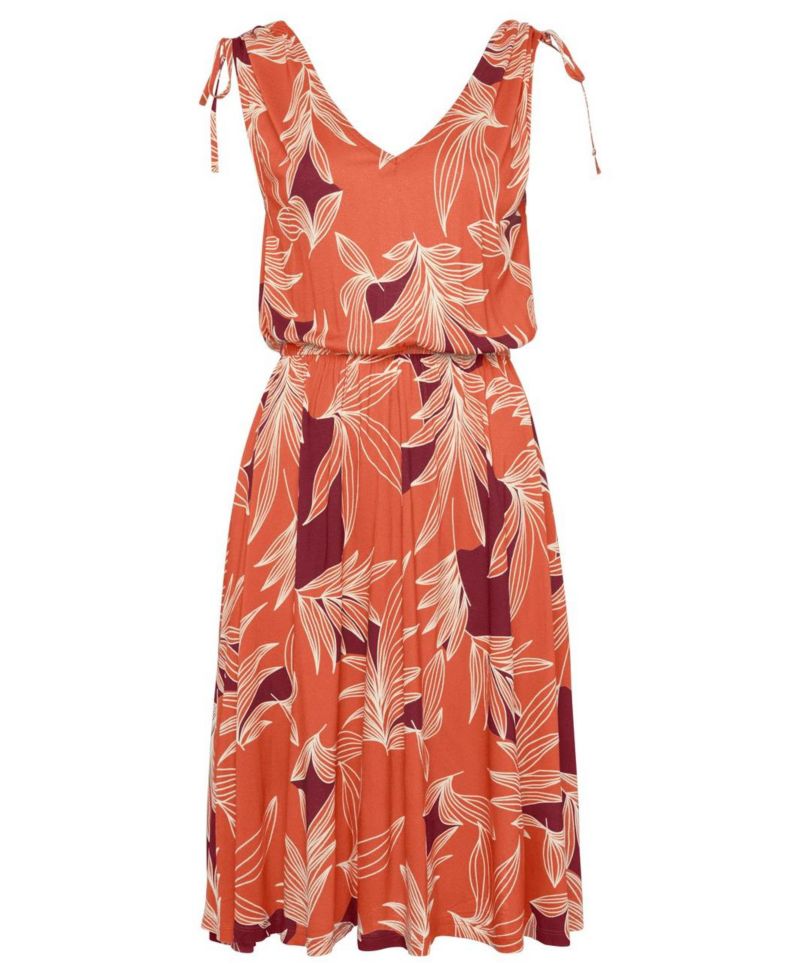 Women's Viscose Printed A-Line V-Neck Elastic-Waist Short Dress