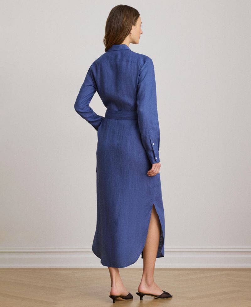 Women's Point Collar Midi Shirt-Dress