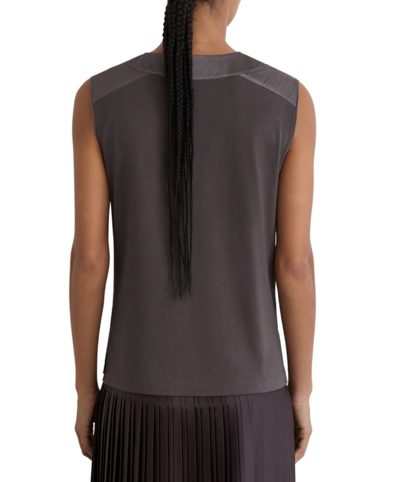 Women's Sleeveless V-Neckline Silk-Trim Top